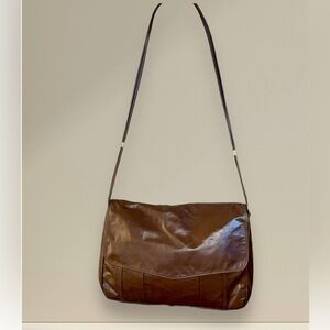 Vintage Hala Leather Shoulder Bag Lightweight Flap Fold Over Dark Brown Gold
